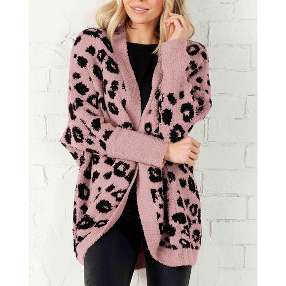 Womens Long Sleeve Open Front Fall Fashion Loose Knit Printed Winter Coats - Picture 4 of 4